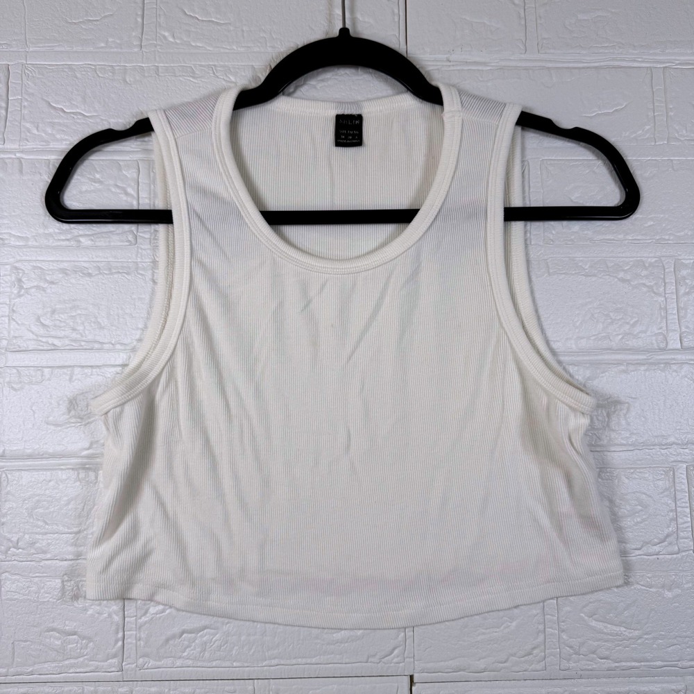 Ribbed Tank Top Womens Size M White Sleeveless Scoop Neck Crop Top
